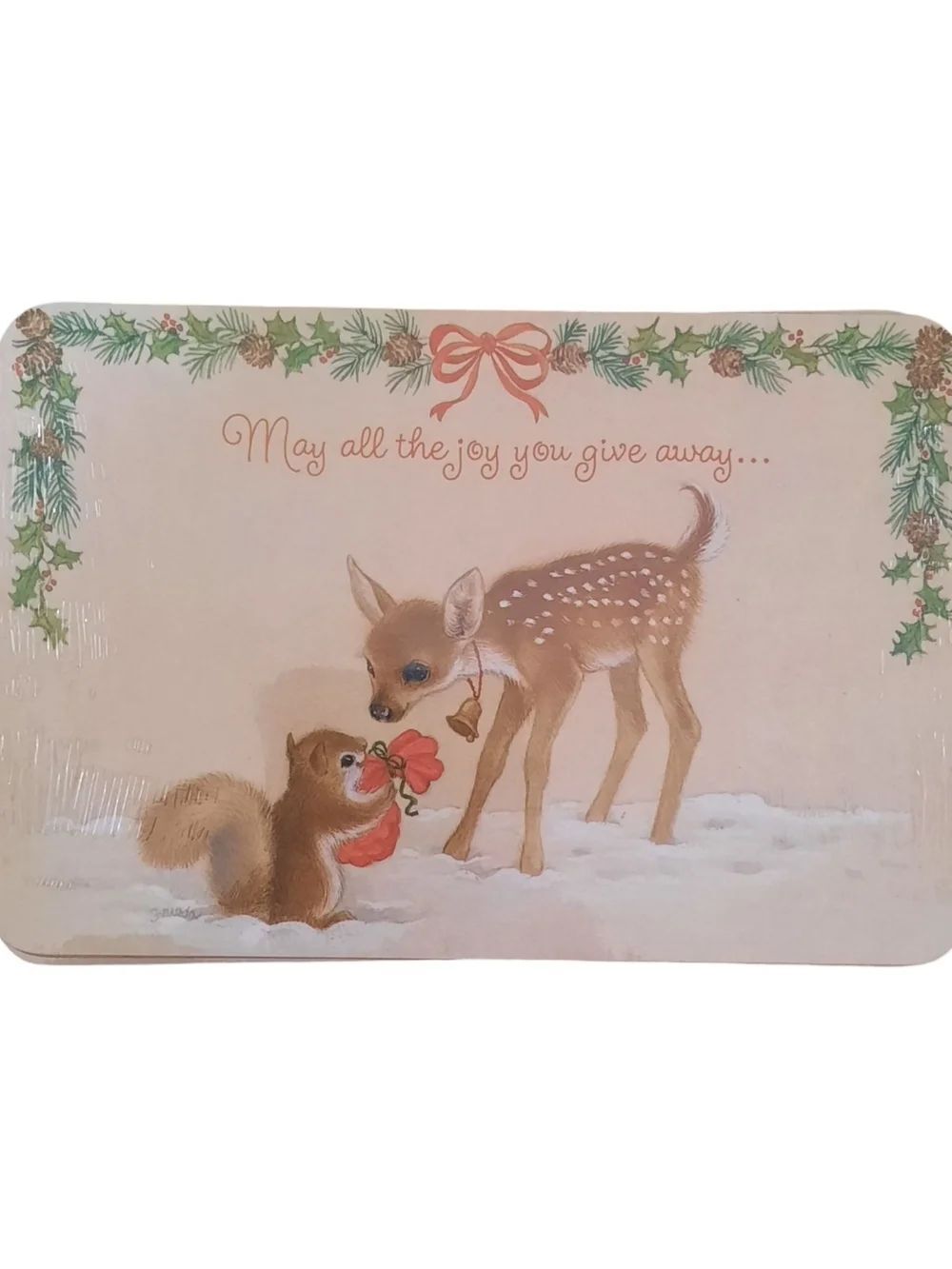 Hallmark Holiday Postcards with Green Garland and Brown Fawn